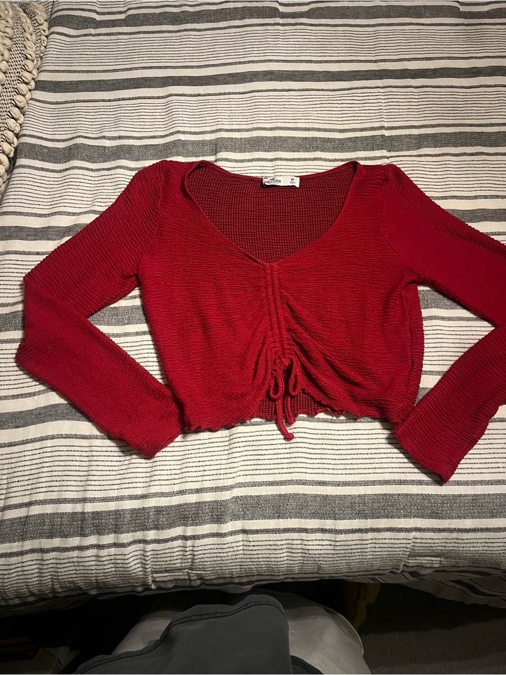Hollister Red Ruched V-Neck Long Sleeve Crop Top